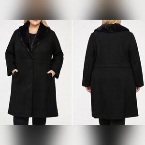 NWT J.Crew Black Wool Blend Coat Faux Fur Collar Size 24 Plus Long Coat